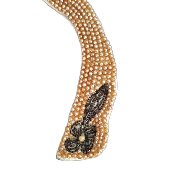 1950s Vintage Beaded Detachable Collar with Faux Pearls and Silver Beads - Picture 2 of 3